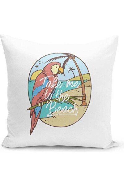Generic Take Me To The Beach Quote Themed Decorative Throw Pillow White/Pink/...