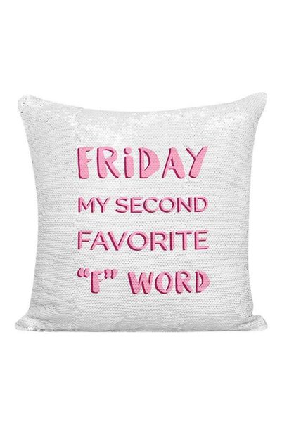 Generic Friday My Second Favourite "F" Word Sequined Pillow Silver/Pink 16x16...