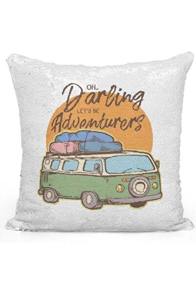 Generic Adventure Quote Themed Sequin Decorative Throw Pillow White/Yellow/Si...