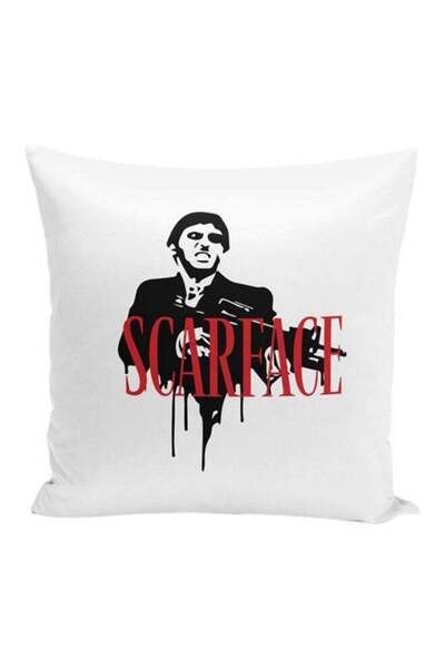 Generic Scarface Printed Throw Pillow White/Black/Red 16x16inch