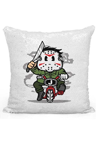 Generic Horror Themed Sequin Decorative Throw Pillow White/Green/Silver 40x40cm