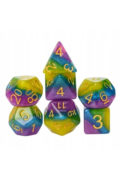 NO BRAND Set de 7 zaruri din rășină cu imprimeu auriu curcubeu D4-20 K20 RPG ...