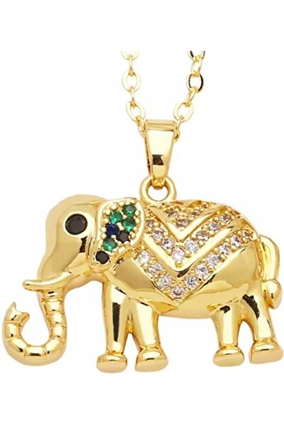 NO BRAND Colier cu pandantiv elefant, cu zirconiu, de culoare aurie, lungime ...
