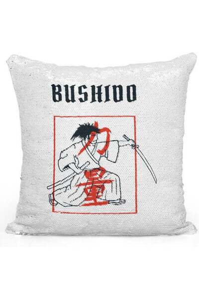 Generic Kanji Style Themed Sequin Decorative Throw Pillow White/Silver/Red 40...