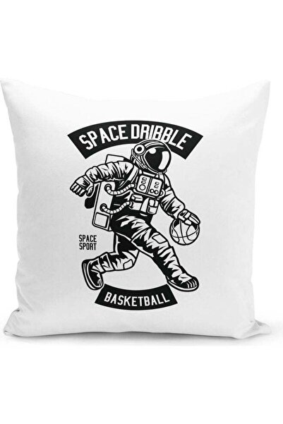 Generic Space Basketball Themed Decorative Throw Pillow White/Black 40x40cm