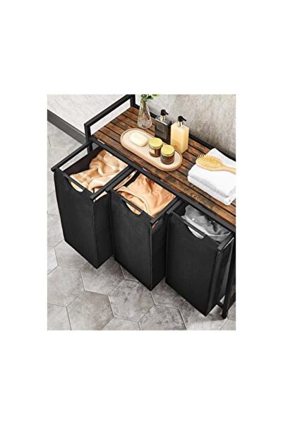 VASAGLE coș de rufe, 3 compartimente, BLH301B01, Maro Rustic