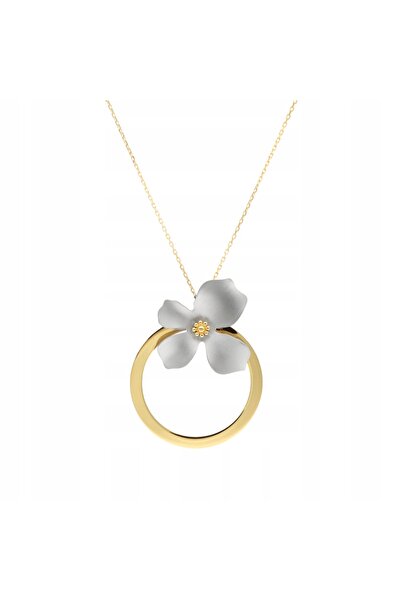 NO BRAND Colier floare din titan placat cu aur
