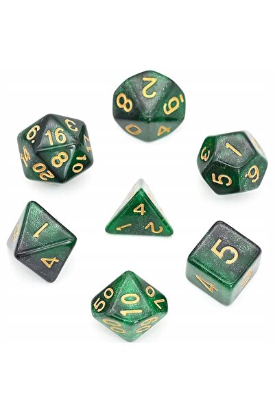 NO BRAND Set de zaruri D4-20 K20 RPG D&D MTG BG3, 7 piese, cu imprimeu verde,...