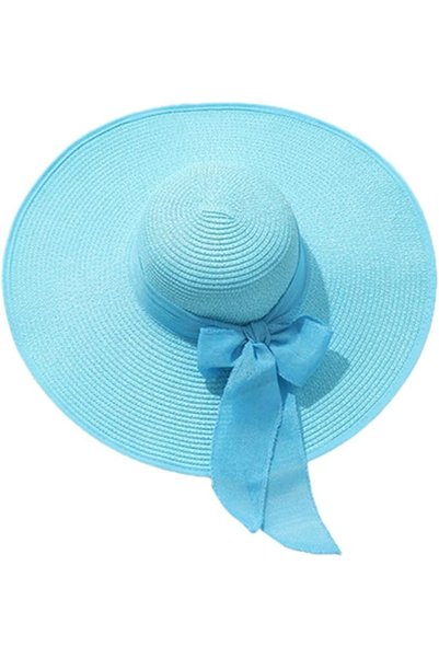 GENERAL Wide Brim Hats for Women Straw Beach Sun Hat Breathable Retro Bow Fol...