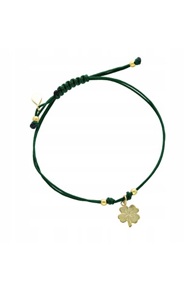 NO BRAND Brățară tip șnur cu trifoi verde, placată cu aur