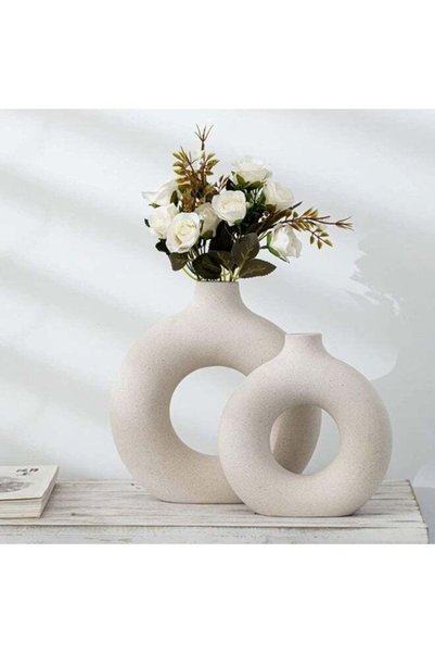 Generic 2 Piece White Ceramic Vase Set for Modern Home Decor Round Matte Pamp...