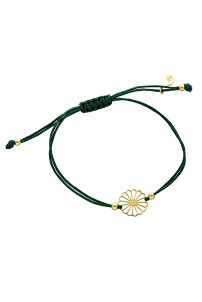 NO BRAND Brățară tip șnur verde cu rozetă placată cu aur