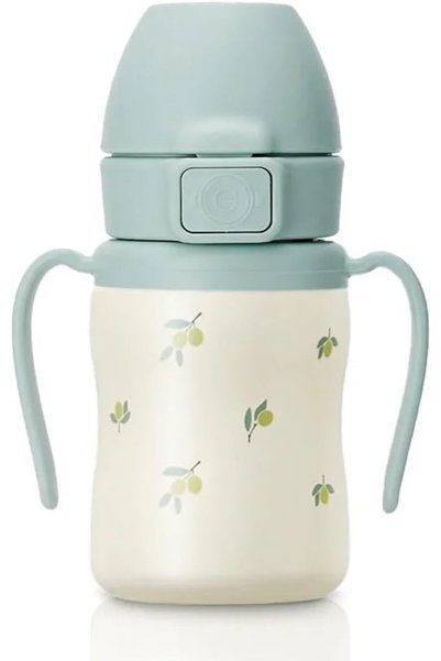 GROSMIMI Stainless Steel Baby Straw Cup, Spill-Proof, 12M+, 6oz (Olive)