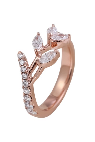 NO BRAND Inel Aur Roz Mărimea 29 Frunze Marquise Oțel Chirurgical