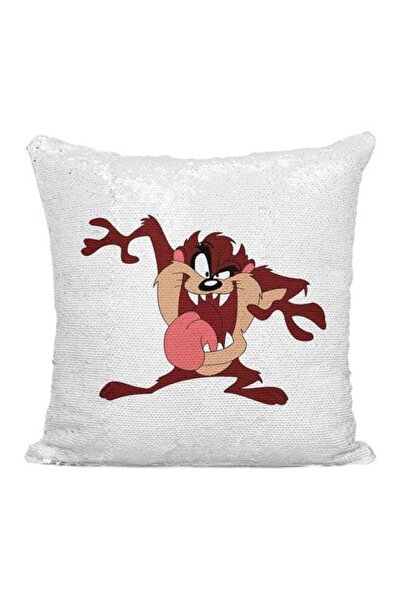 Generic Taz Sequined Throw Pillow Silver/White/Beige 16x16inch