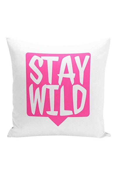 Generic Stay Wild Decorative Pillow White/Pink 16x16inch