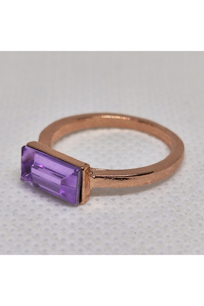 NO BRAND Inel de aur cu zirconiu violet, piatră prețioasă