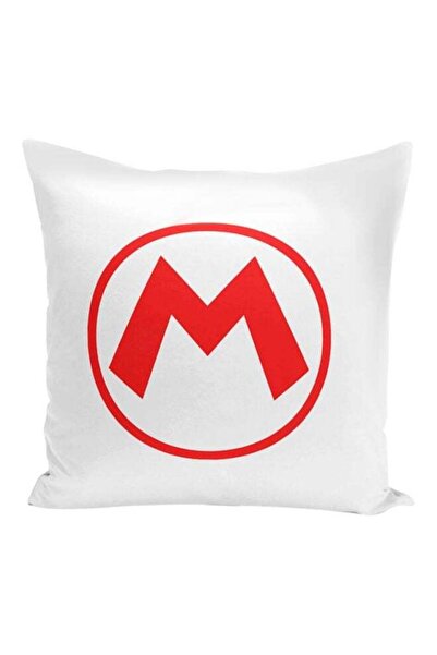 Generic Super Mario Logo Decorative Pillow White/Red 16x16x7inch