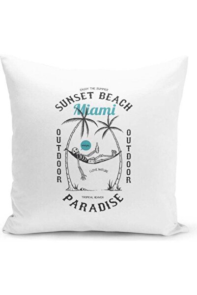 Generic Sunset Beach Themed Decorative Throw Pillow White/Black/Blue