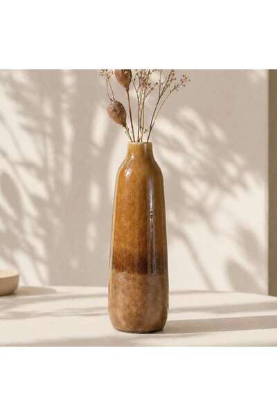 Generic Shizuka Stoneware Strata Vase 12.5x12.5x41cm - Brown - 112AIC9905019