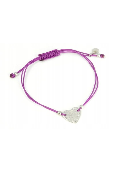 NO BRAND Brățară șnur cu inimă ajurată argintiu violet