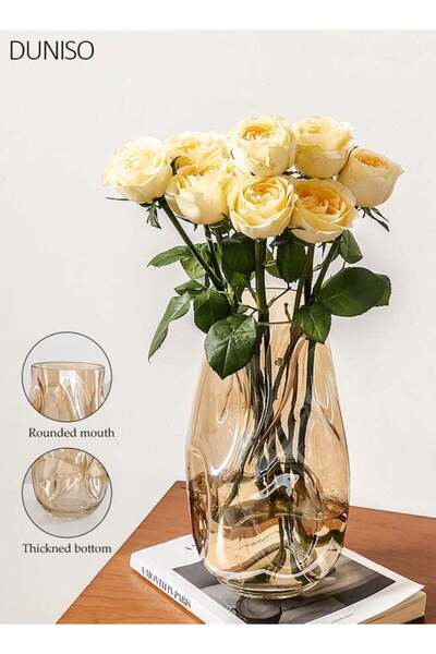 Generic Amber Tinted Twisted Glass Flower Vase, 27.5cm Tall Irregular Texture...