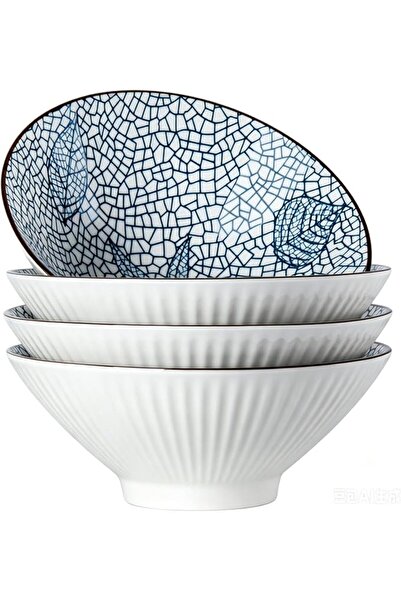 GENERAL Japanese Ramen Bowls Set of 4 887ml (30 oz) Large Ceramic Bowls 20cm ...
