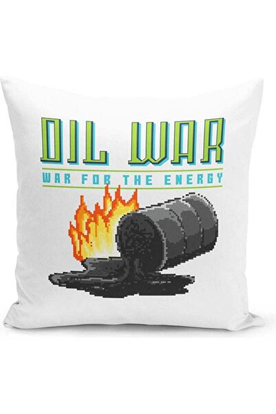 Generic Oil War Printed Decorative Throw Pillow White/Green/Grey 40x40cm