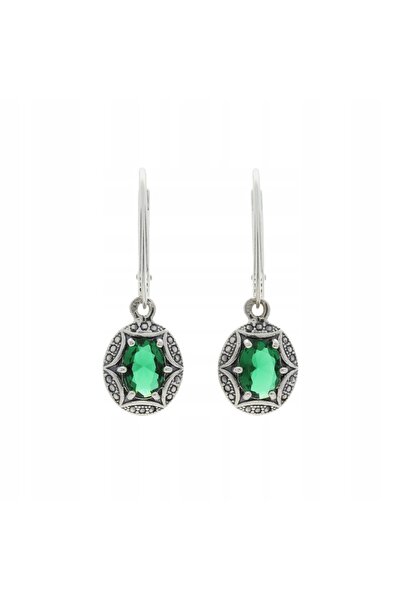 NO BRAND Cercei ovali din argint cu zirconiu cubic verde