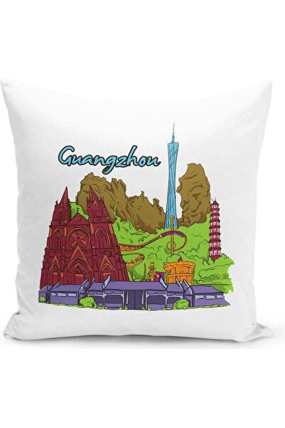 Generic Guangzhou Themed Decorative Throw Pillow White/Green/Blue 40x40cm