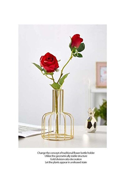 Generic Metallic Flowers Bottle Vase Golden 10x15.5cm