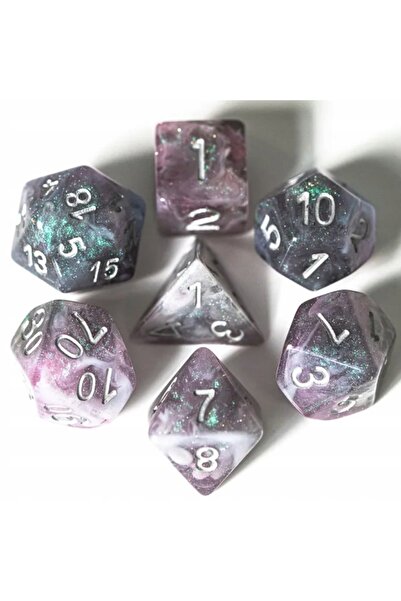 NO BRAND Set de zaruri D4-20 K20 RPG D&D MTG BG3, 7 piese, Gri Mov Verde Alba...