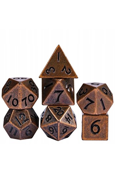 NO BRAND Set de 7 zaruri metalice mici, bronz, D4-20 K20, pentru RPG D&D MTG ...