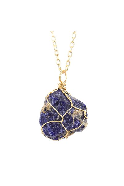 NO BRAND Colier placat cu aur cu piatră Lapis Lazuli pentru femei, cadou cu p...