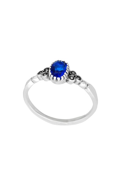 NO BRAND Inel oval cu zirconiu safir și marcasiți, din argint oxidat