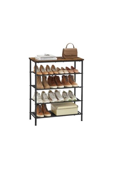 VASAGLE Pantofar cu 4 rafturi și blat superior, stil industrial, Maro rustic/...