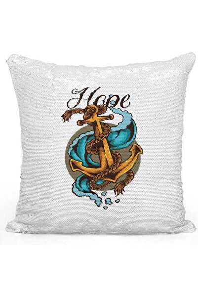 Generic Anchor Themed Sequin Decorative Throw Pillow White/Brown/Silver 40x40cm
