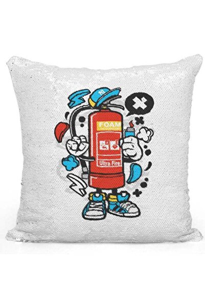 Generic Funny Fire Extinguisher Sequin Decorative Throw Pillow White/Red/Silv...