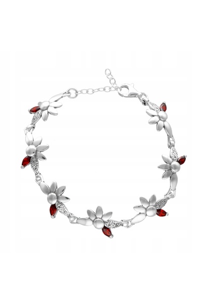 NO BRAND Brățară cu flori din argint, cu zirconiu cubic bordo