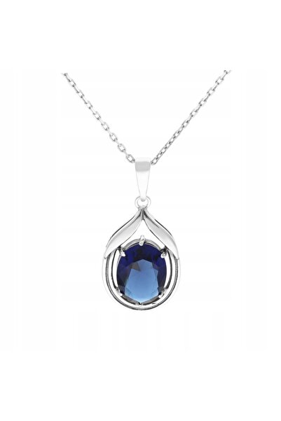 NO BRAND Oglindă cu safir, zirconiu și argint