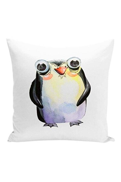 Generic Cartoon Penguin Decorative Pillow White/Black/Yellow 16x16inch
