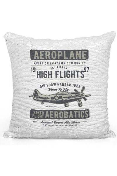Generic Aeroplane Design Themed Sequin Decorative Throw Pillow White/Grey 40x...