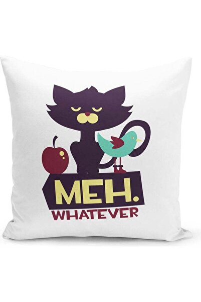 Generic Cat Attitude Themed Decorative Throw Pillow White/Purple/Yellow 40x40cm