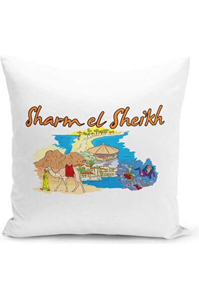 Generic Sharm El Sheikh Printed Decorative Throw Pillow White/Blue/Orange 40x...