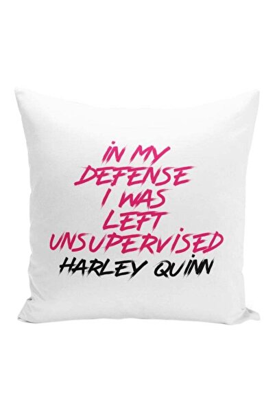 Generic Defense Quote Harley Quinn Printed Decorative Pillow White/Black/Pink...