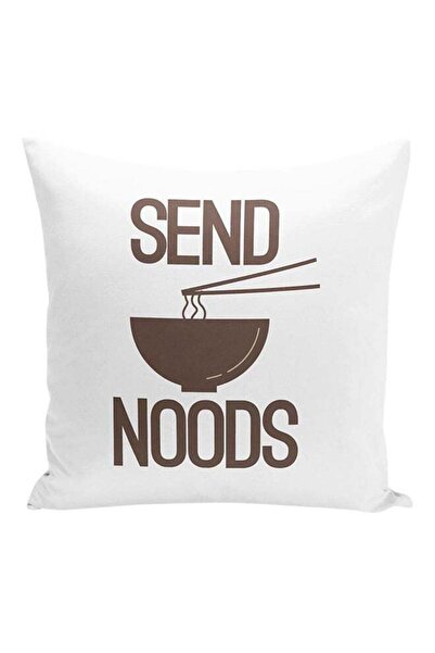 Generic Send Noods Printed Decorative Pillow White/Brown 16x16inch