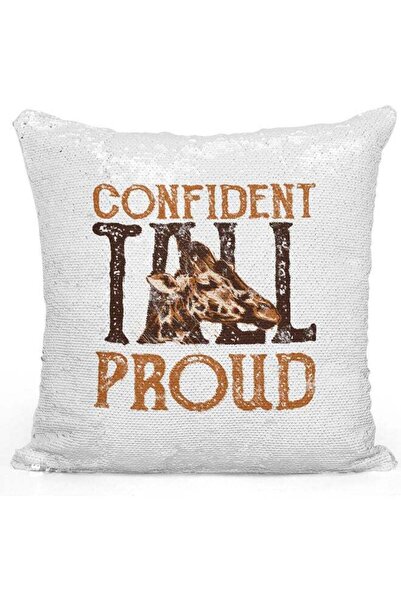 Generic Confident Tall Round Themed Sequin Decorative Throw Pillow White/Brow...
