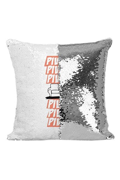 Generic Pivot Pivot Pivot Sequin Throw Pillow Silver/White/Orange 16x16inch