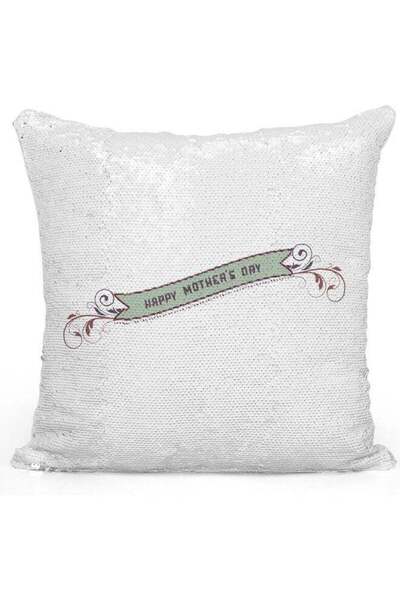 Generic Happy Mother's Day Themed Sequin Decorative Throw Pillow White/Green/...