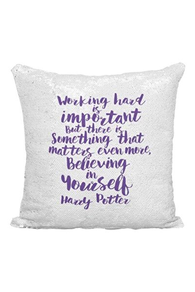 Generic Harry Potter Quote Printed Sequined Throw Pillow Silver/White/Purple ...